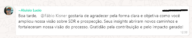 Depoimento sobre conteúdo liberado na Comunidade SalesMind