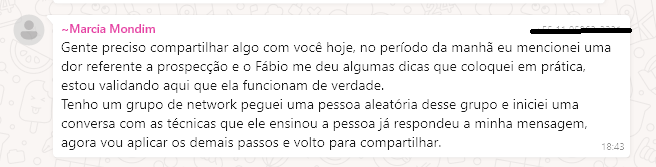 Depoimento sobre conteúdo liberado na Comunidade SalesMind